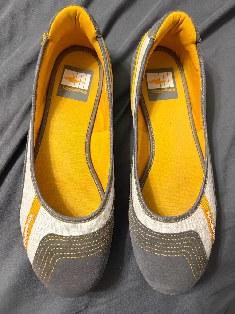 kangaROOS Reaction Gray and Yellow Women's Slip-On Ballet Flats size 9.5